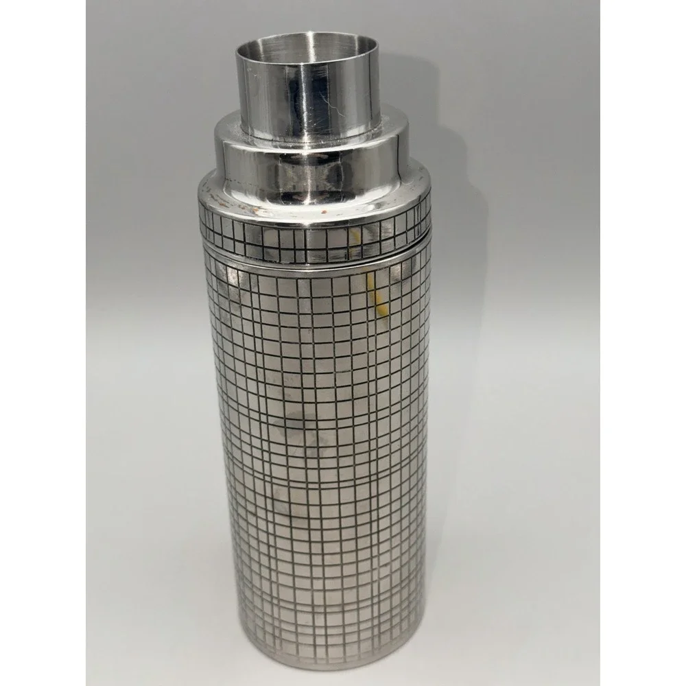Vintage Cocktail Shaker Attributed To Almo NY Grid Pattern MCM Missing Cap